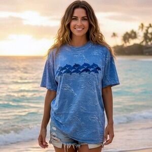 Maui Hawaii Dolphin T-Shirt Women Large Blue Purple Tie Dye Tourist Vacation‎